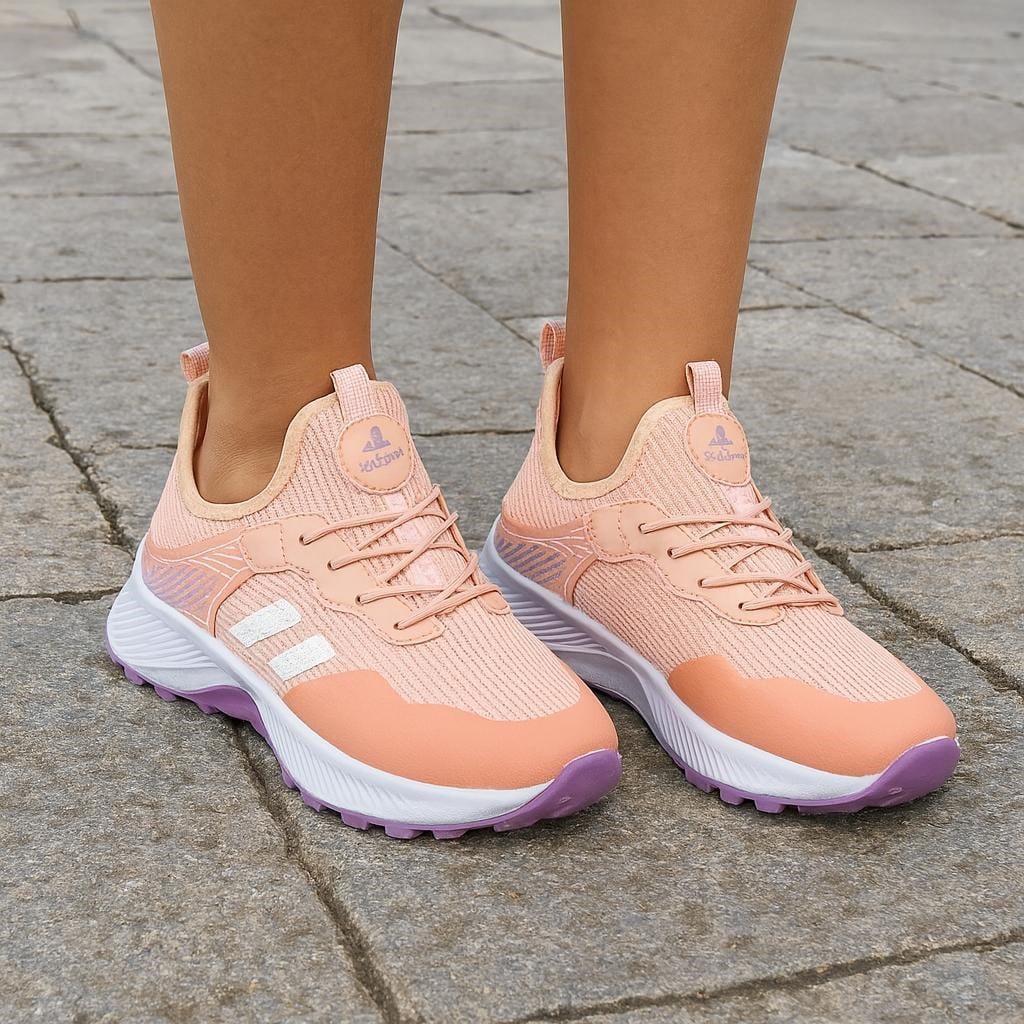 Unisex Çocuk Bağcıklı Poli Taban Triko Spor Ayakkabı-Pudra-Lila