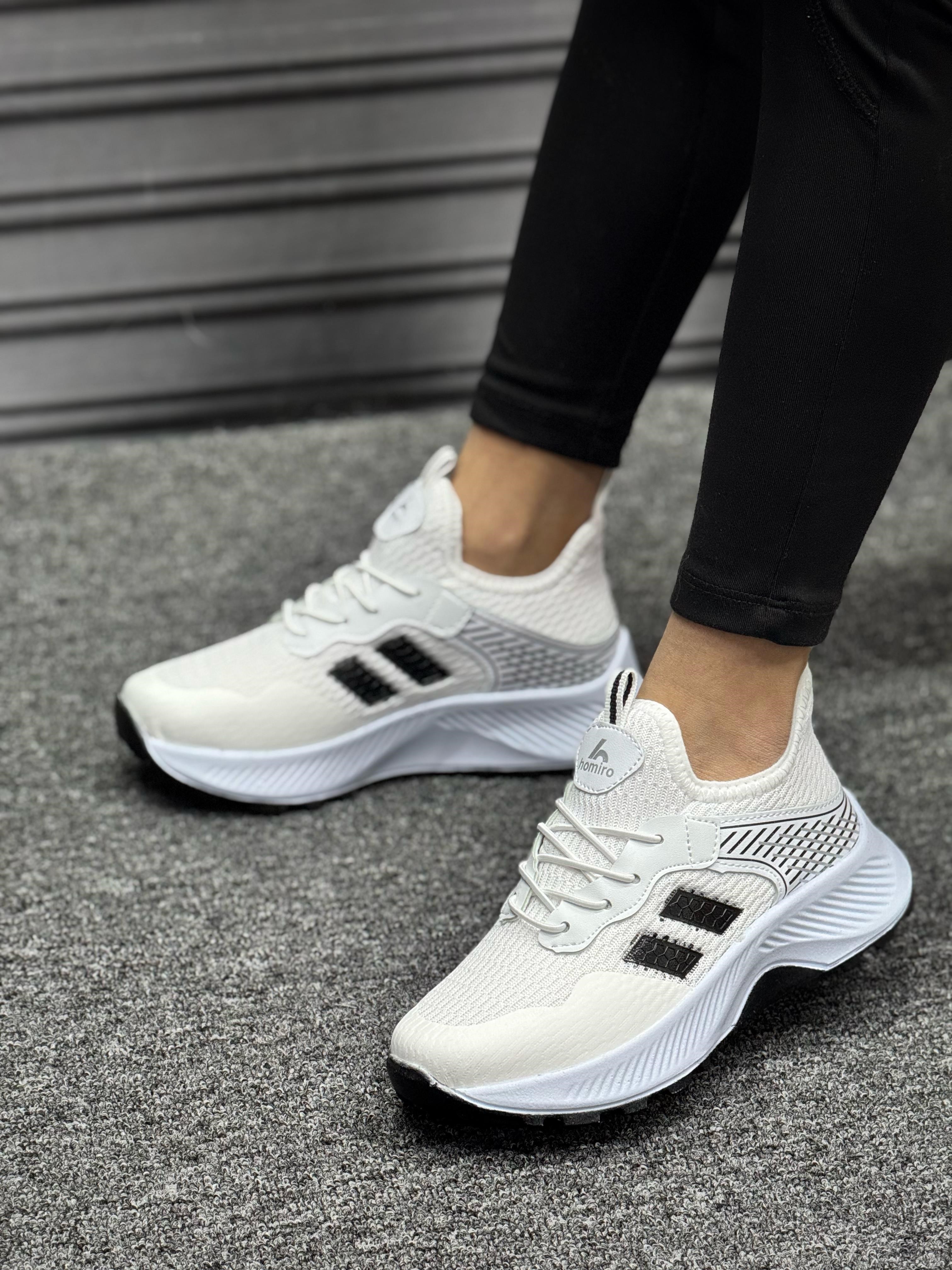 Unisex Çocuk Bağcıklı Poli Taban Triko Spor Ayakkabı-Beyaz-Siyah