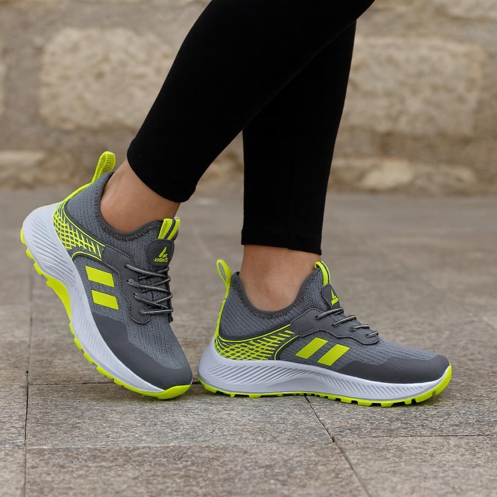 Unisex Çocuk Bağcıklı Poli Taban Triko Spor Ayakkabı-Füme-Sarı