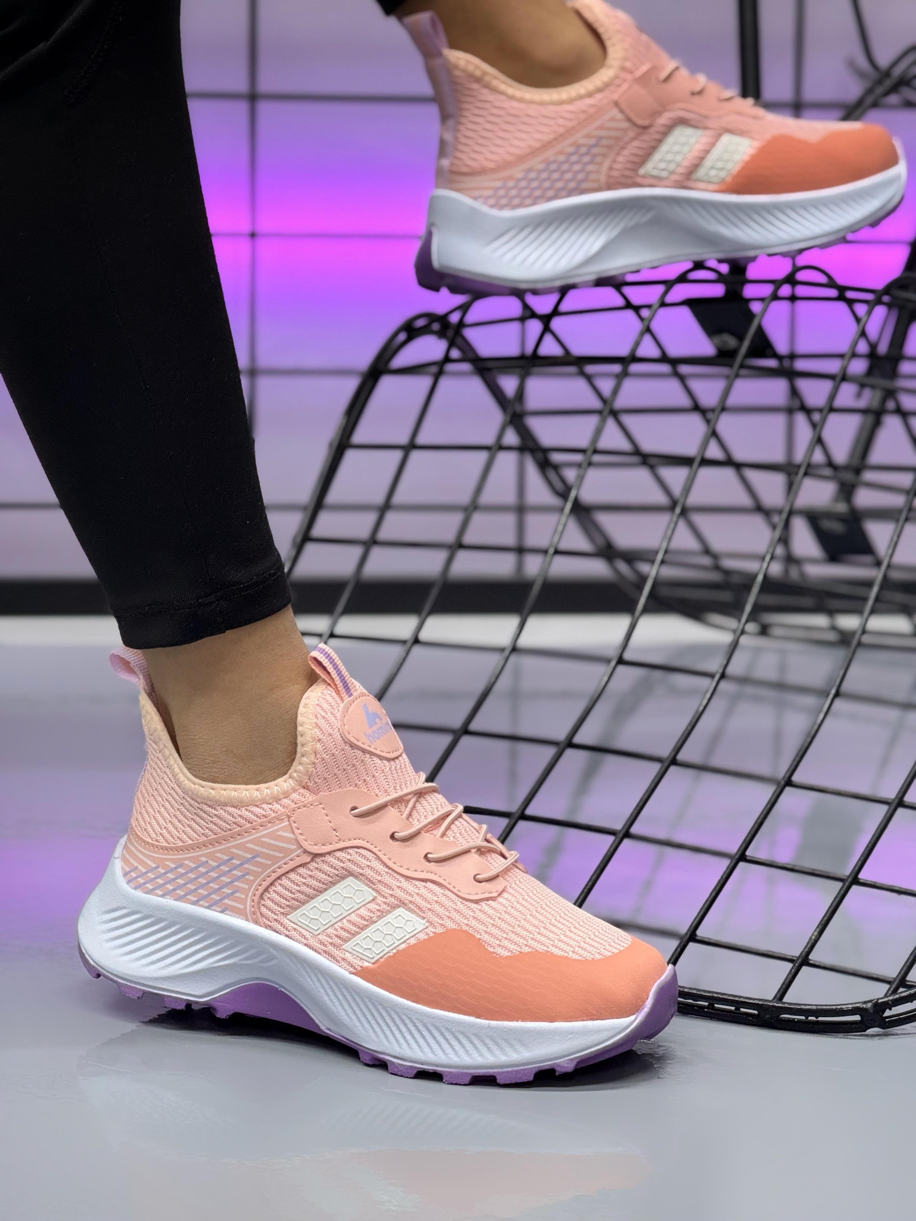 Unisex Çocuk Bağcıklı Poli Taban Triko Spor Ayakkabı-Pudra-Lila