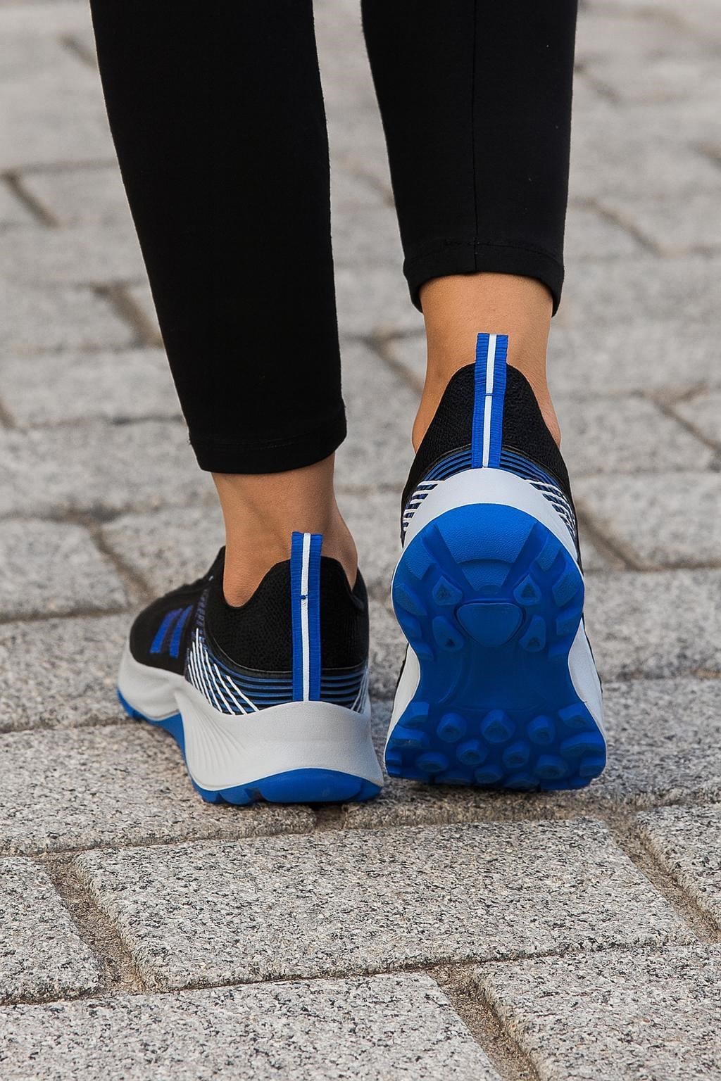 Unisex Çocuk Bağcıklı Poli Taban Triko Spor Ayakkabı-Siyah-Mavi