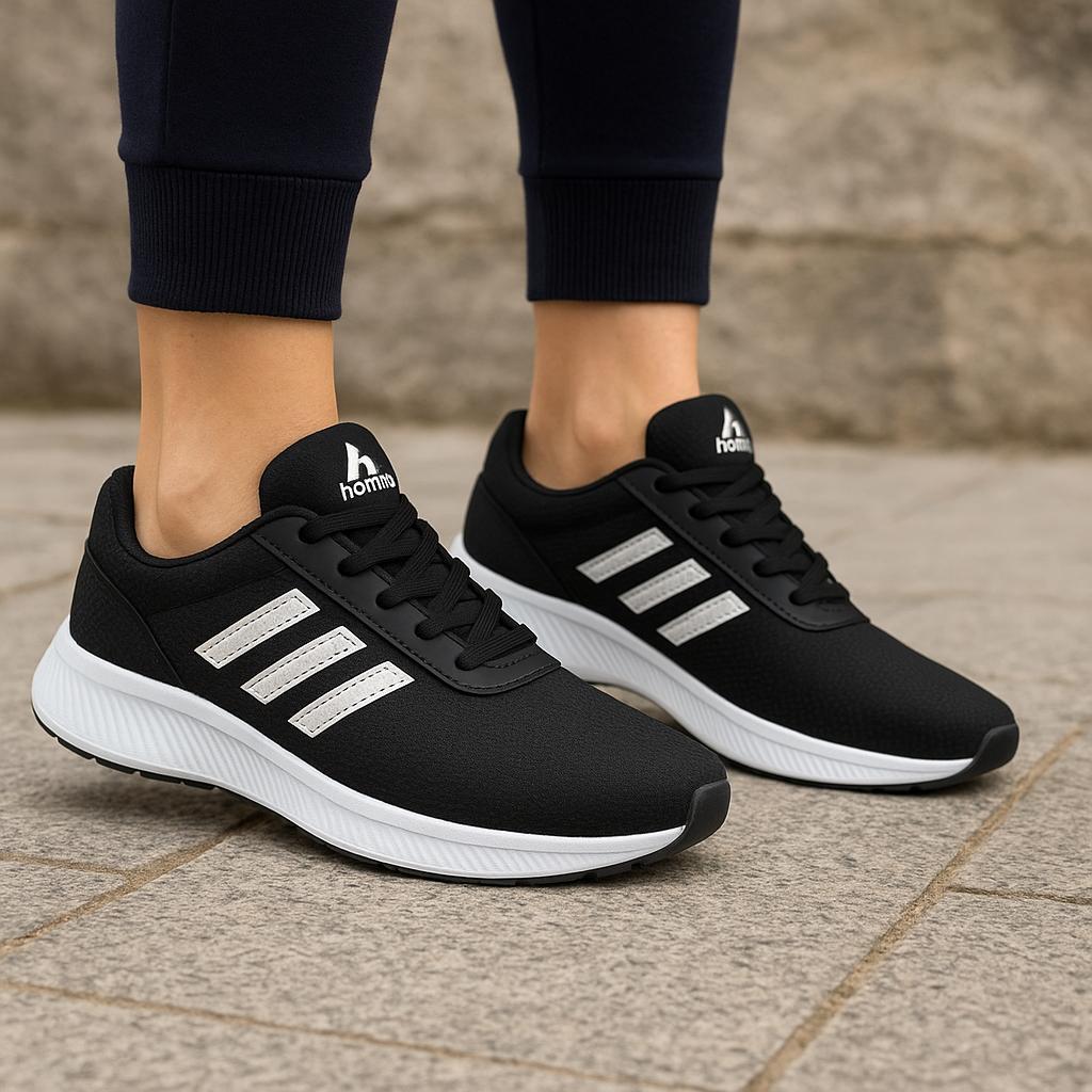 Unisex Fuspetli Poli Taban Spor Ayakkabı-Siyah-Beyaz