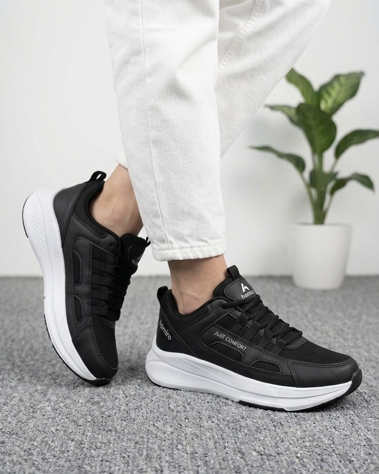Unisex Fuspetli Spor Ayakkabı - Siyah Beyaz
