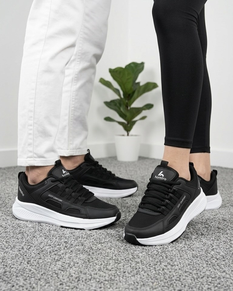 Unisex Fuspetli Spor Ayakkabı - Siyah Beyaz
