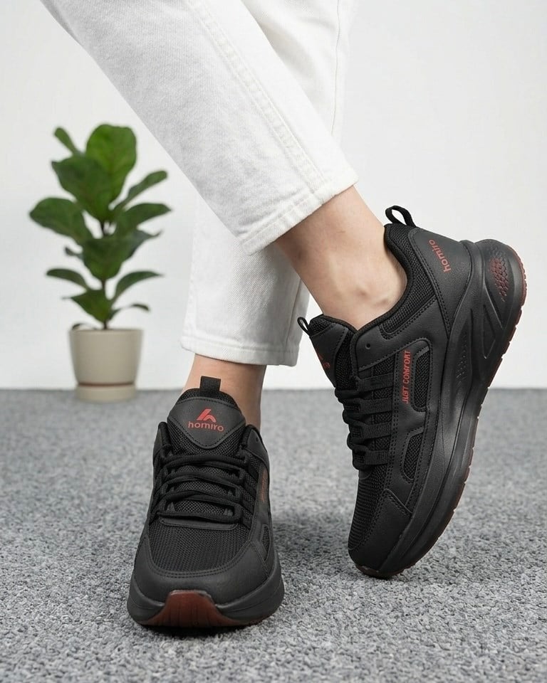 Unisex Fuspetli Spor Ayakkabı - Siyah Kırmızı