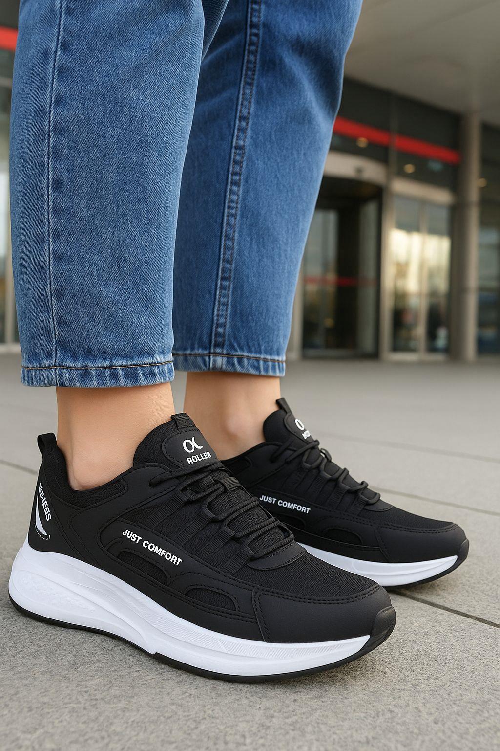 Unisex Fuspetli Su Geçirmez Spor Ayakkabı - Siyah Beyaz