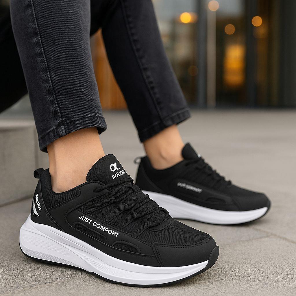 Unisex Fuspetli Su Geçirmez Spor Ayakkabı - Siyah Beyaz