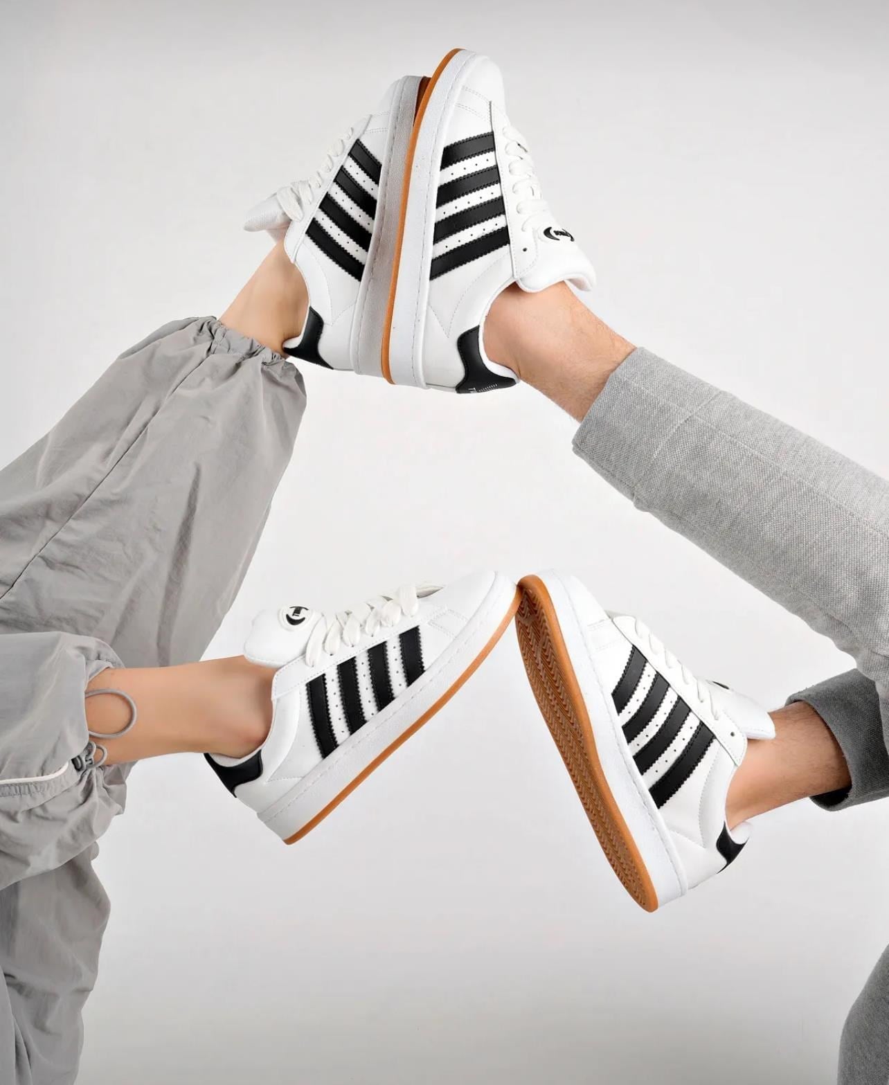 Unisex Klasik Bağcıklı Ortopedik Spor Sneaker Ayakkabı-Beyaz-Siyah
