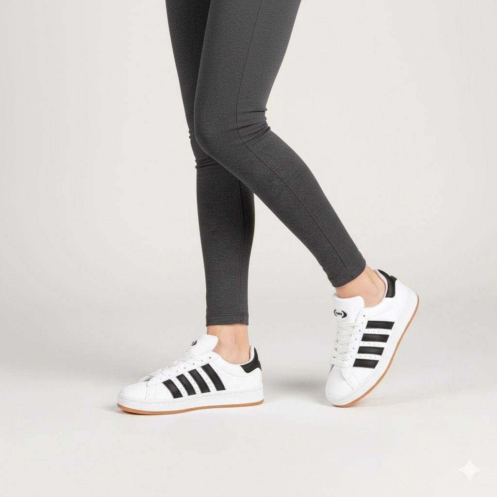 Unisex Klasik Bağcıklı Ortopedik Spor Sneaker Ayakkabı-Beyaz-Siyah