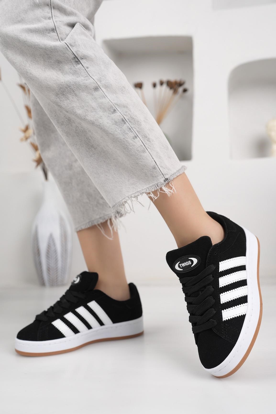 Unisex Klasik Bağcıklı Ortopedik Spor Sneaker Ayakkabı-Siyah-Beyaz