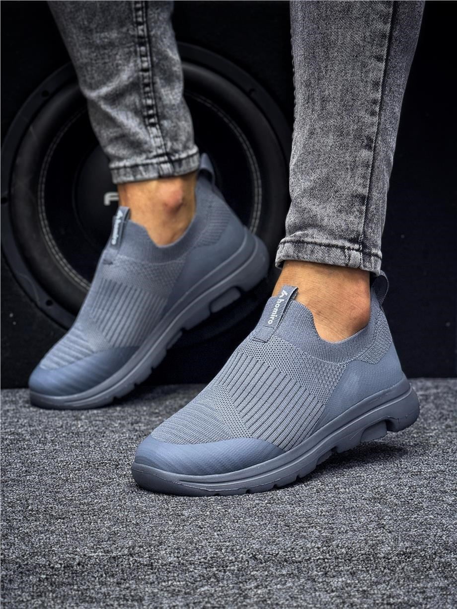 Unisex Ortopedik Bağcıksız Triko Spor Ayakkabı-Füme