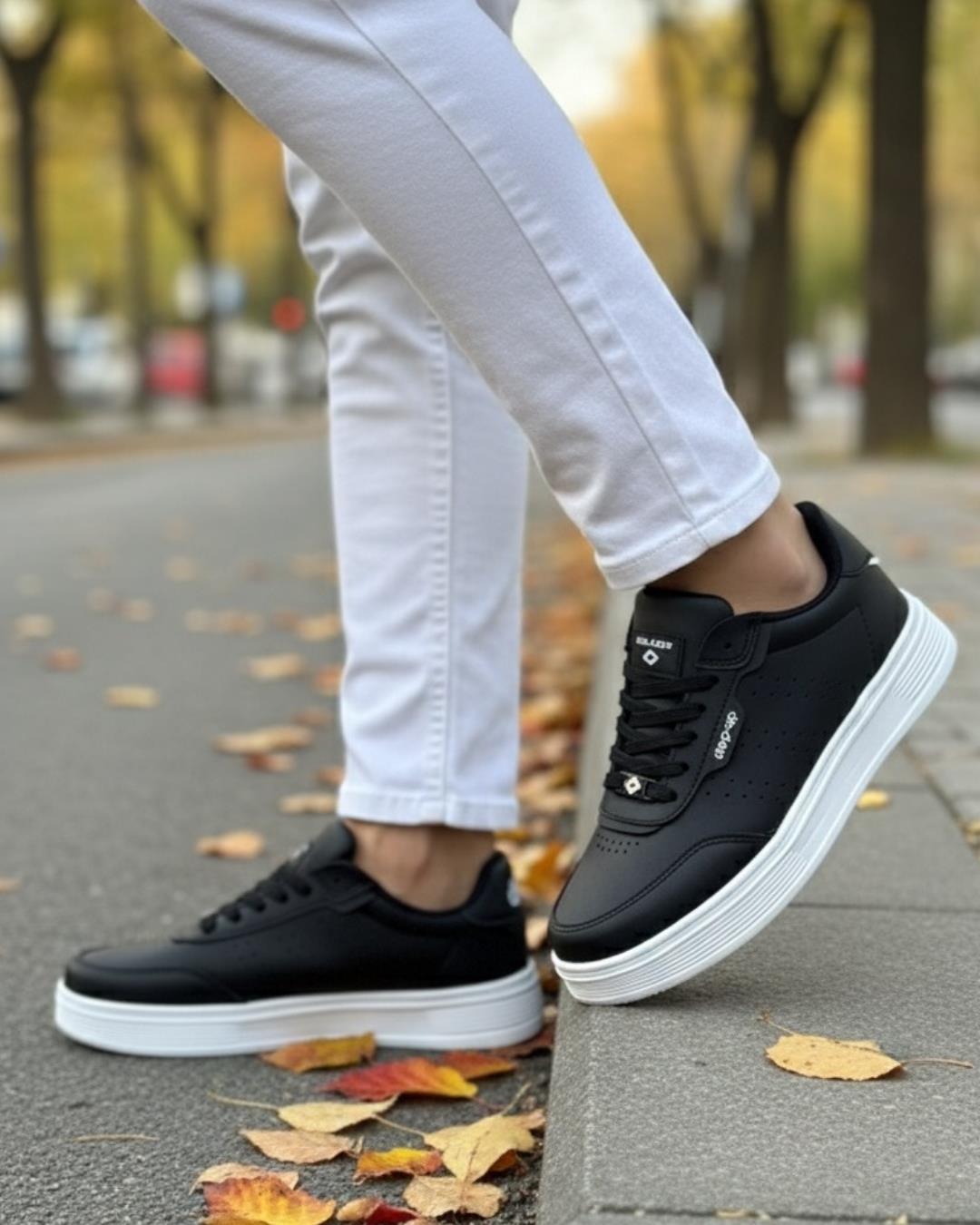 Unisex Ortopedik Faylon Sararmaz Taban Spor Ayakkabı - Siyah Beyaz