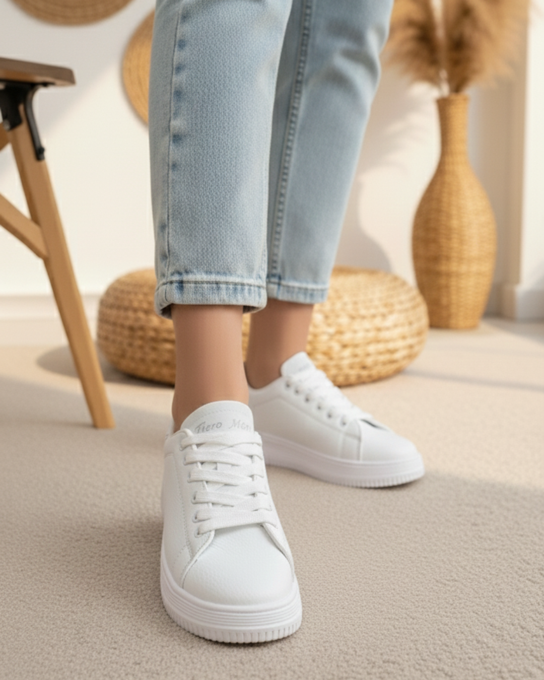 Unisex Ortopedik Rahat Spor Ayakkabı - Beyaz 