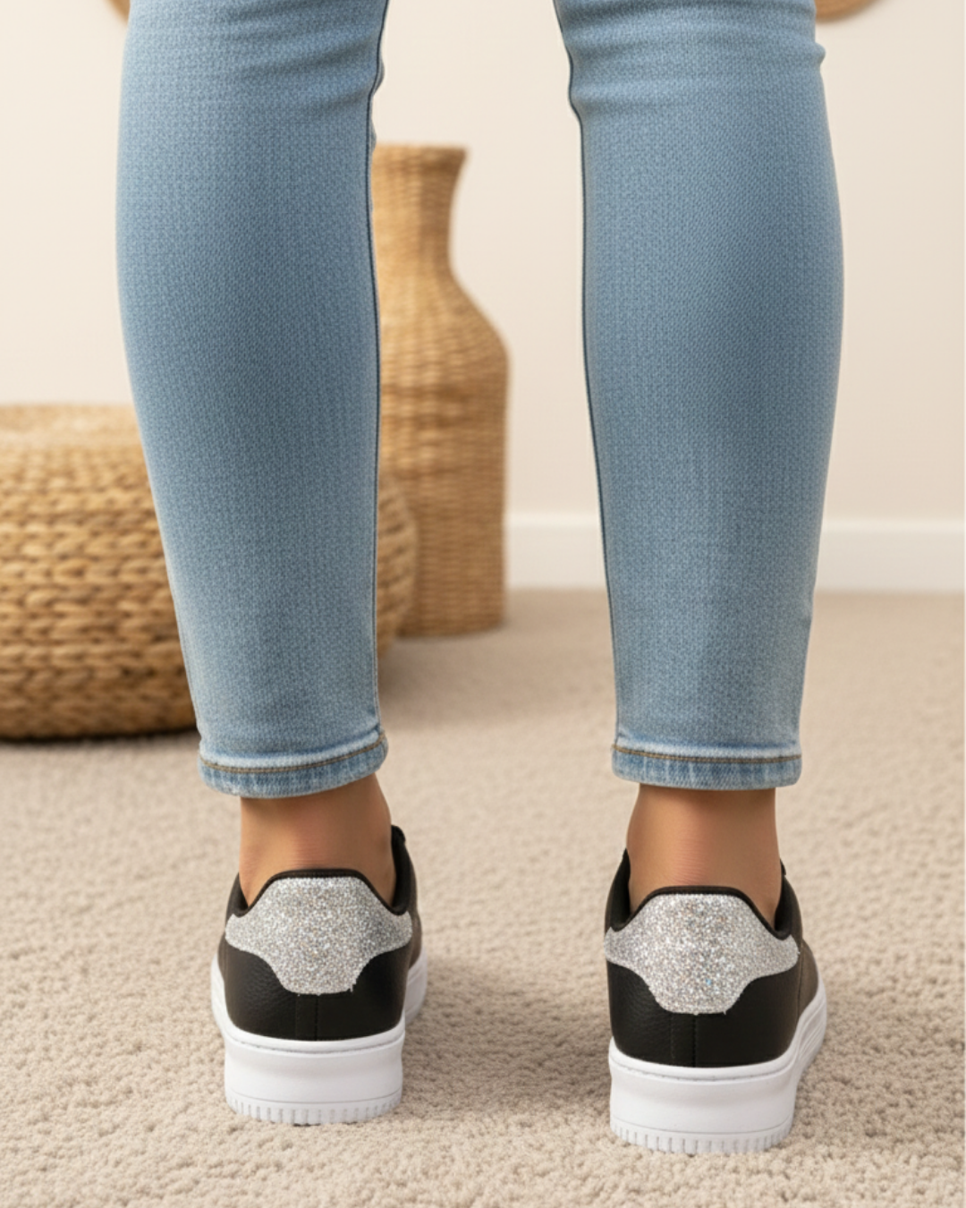 Unisex Ortopedik Rahat Spor Ayakkabı - Siyah Beyaz Taşlı