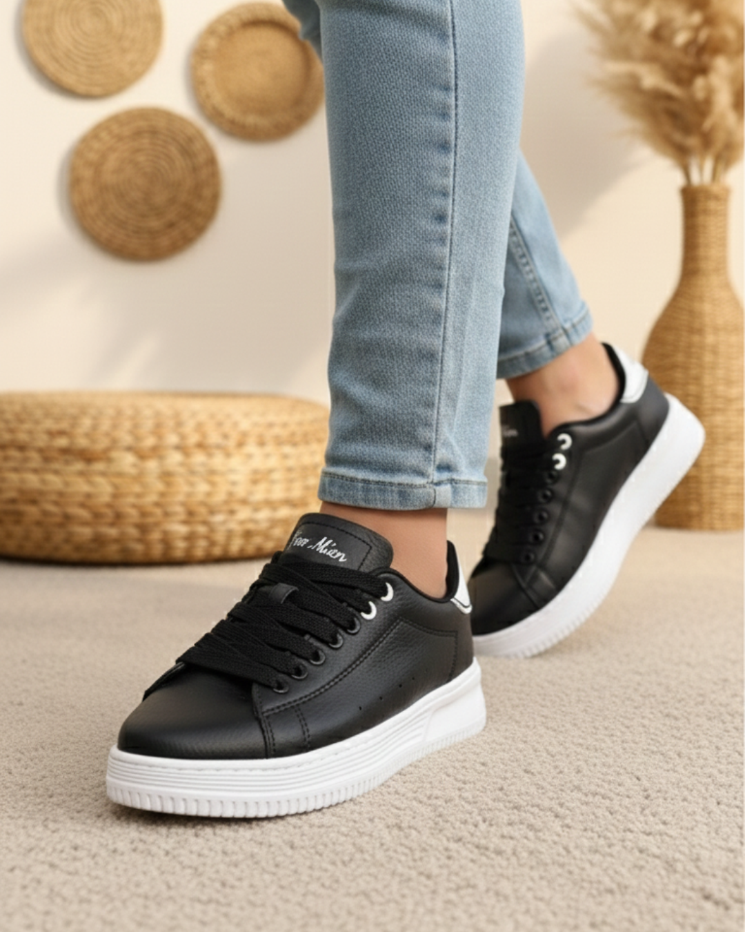 Unisex Ortopedik Rahat Spor Ayakkabı - Siyah Beyaz