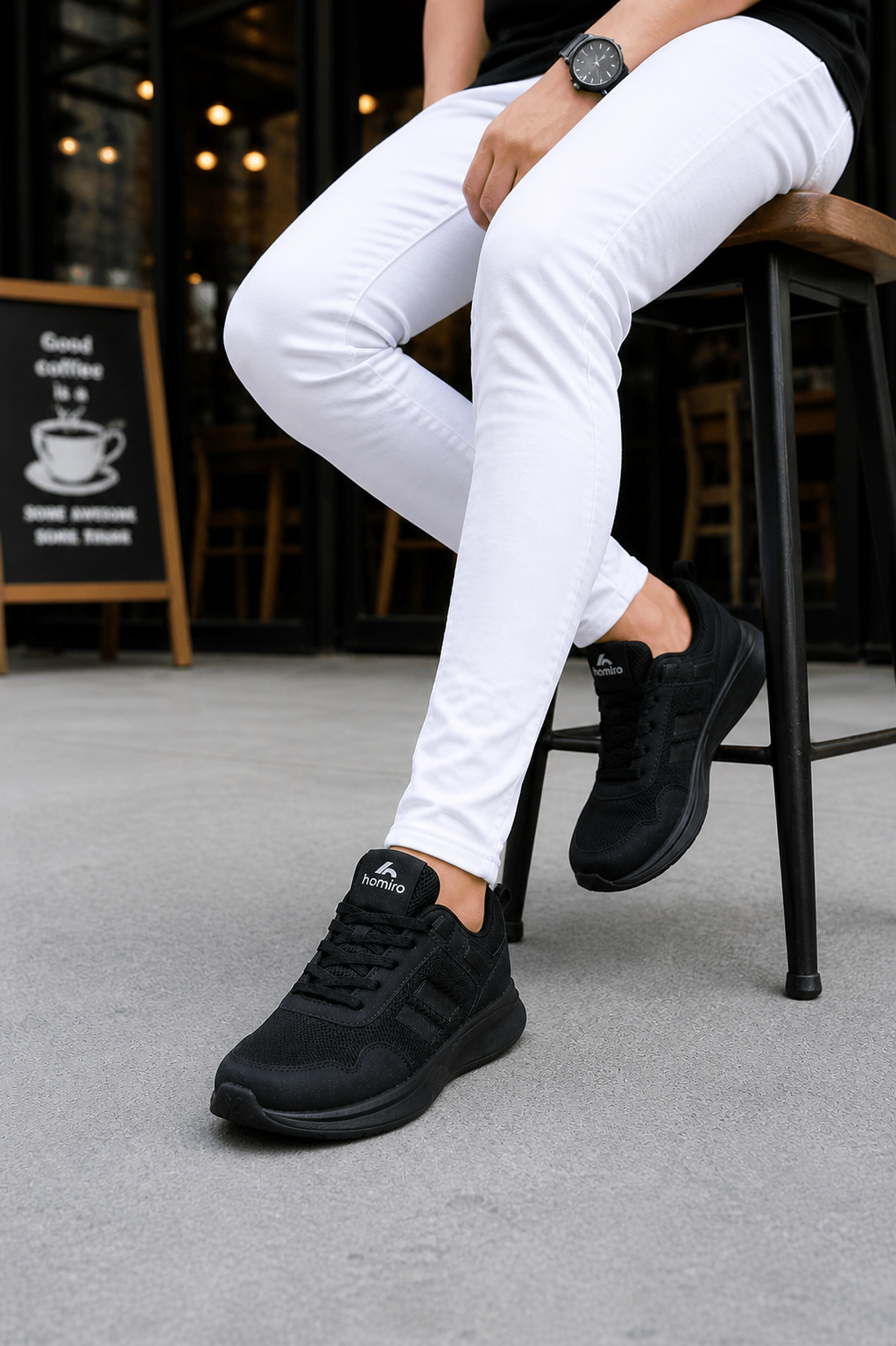 Unisex  Poli Taban Spor Sneaker Ayakkabı-Siyah