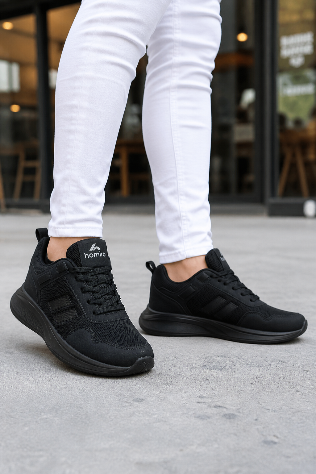 Unisex  Poli Taban Spor Sneaker Ayakkabı-Siyah