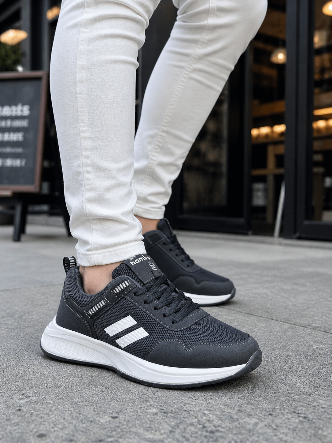 Unisex  Poli Taban Spor Sneaker Ayakkabı-Füme-Beyaz