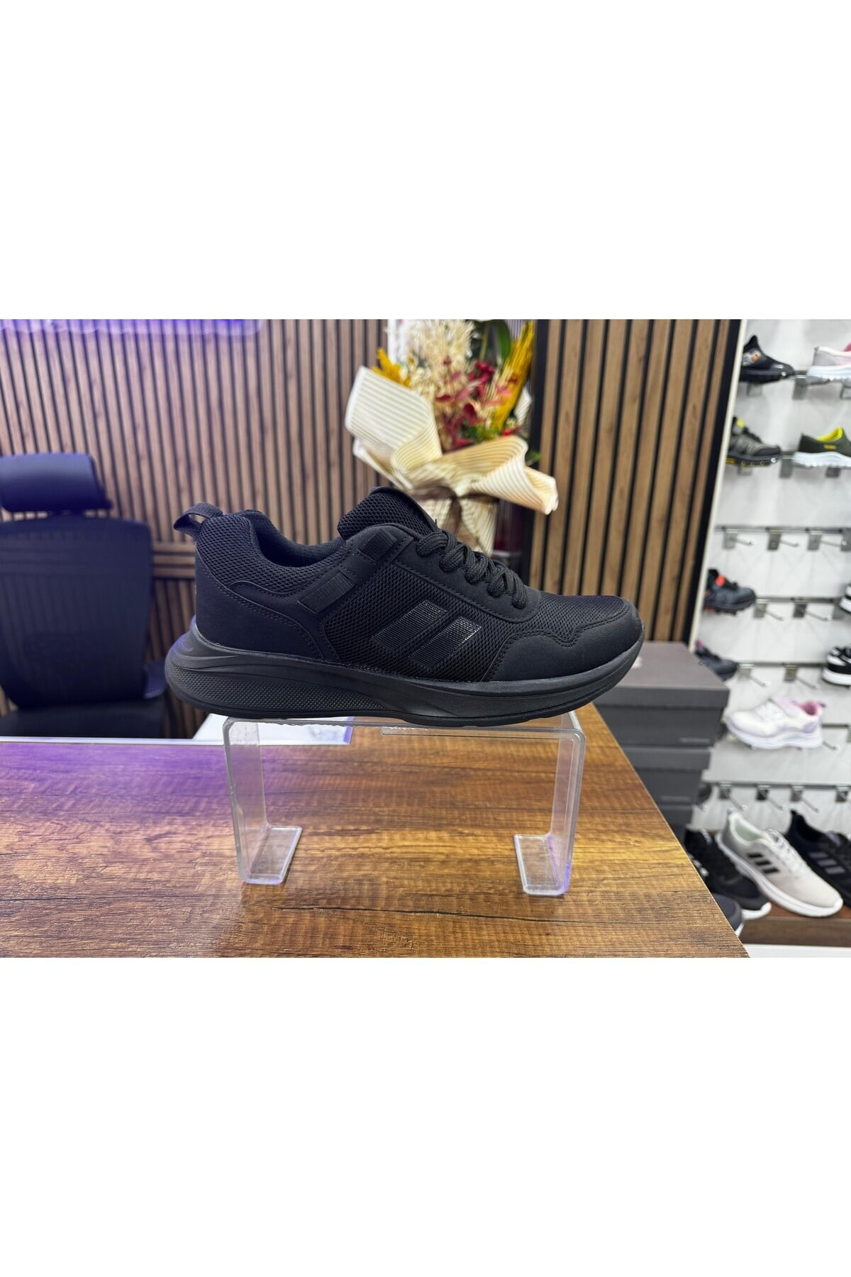 Unisex Poli Taban Spor Sneaker Ayakkabı-Siyah