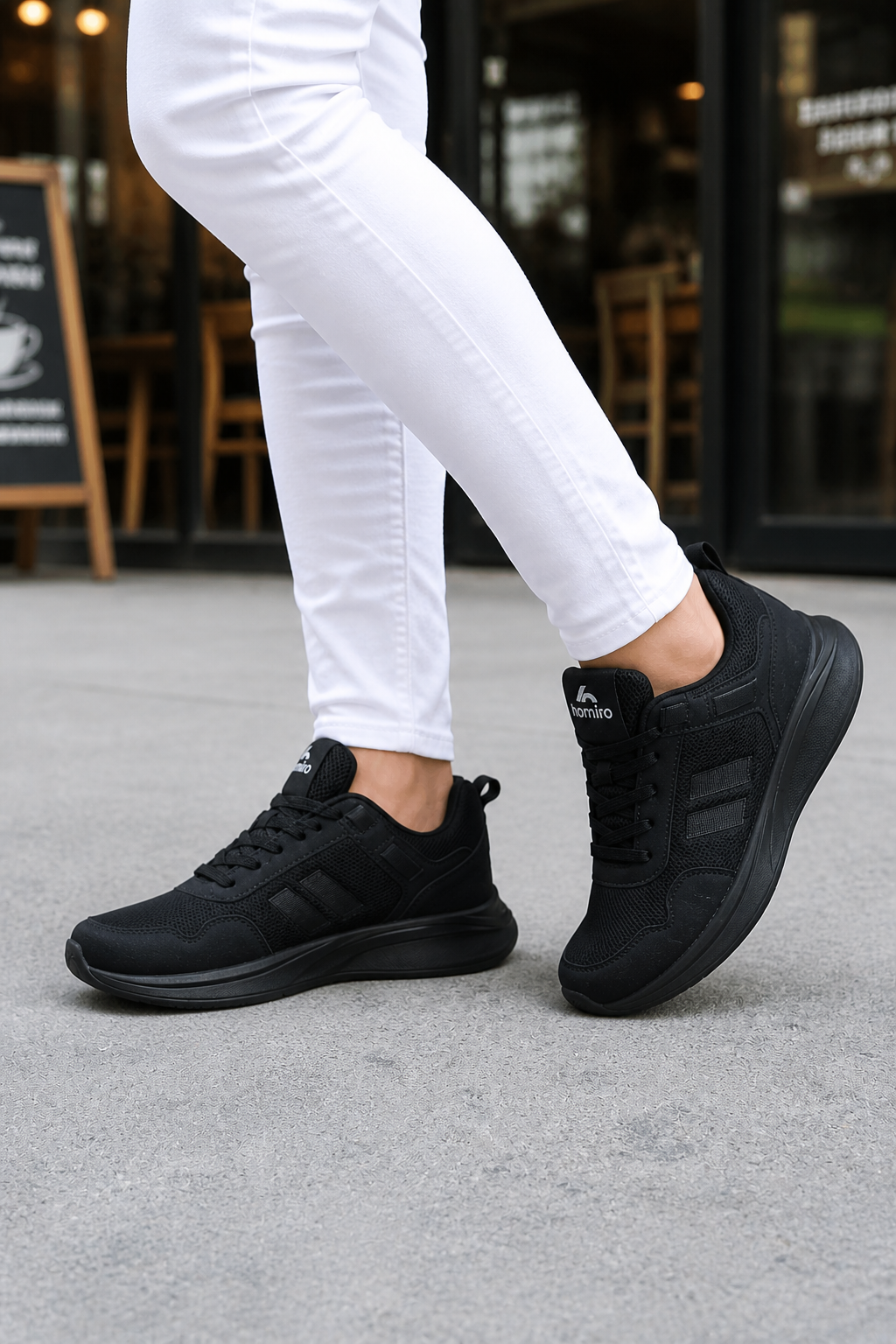Unisex  Poli Taban Spor Sneaker Ayakkabı-Siyah