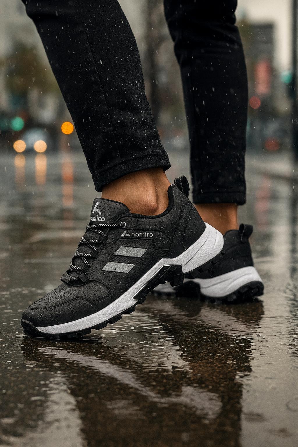 Unisex Su Geçirmez Poli Taban Spor Ayakkabı-Siyah-Beyaz