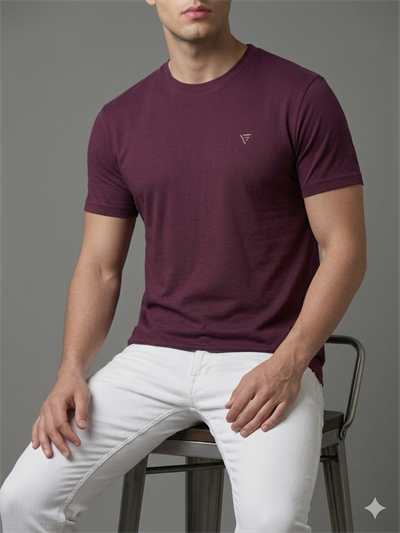  Erkek Basic Slim Fit Bisiklet Yaka T-Shirt - Bordo