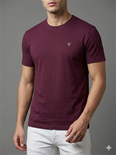  Erkek Basic Slim Fit Bisiklet Yaka T-Shirt - Bordo