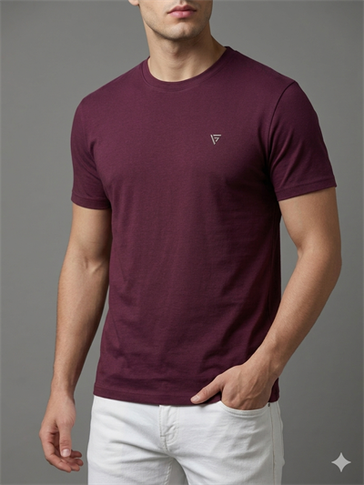  Erkek Basic Slim Fit Bisiklet Yaka T-Shirt - Bordo
