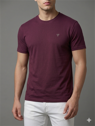  Erkek Basic Slim Fit Bisiklet Yaka T-Shirt - Bordo