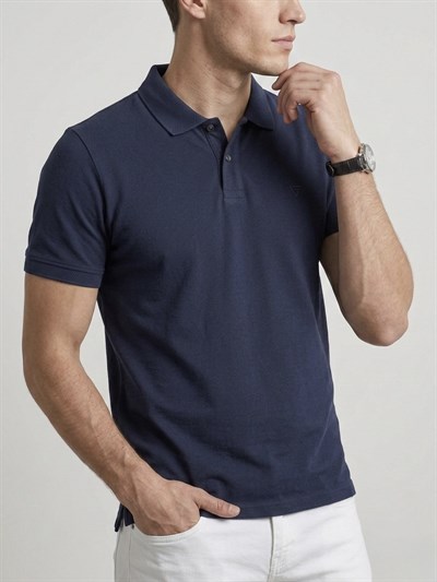  Erkek Polo Yaka Basic Kısa Kollu Günlük T-Shirt - Lacivert
