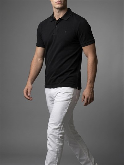  Erkek Polo Yaka Basic Kısa Kollu Günlük T-Shirt -Siyah