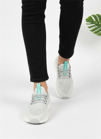 Bağcıklı Triko Unisex Spor Ayakkabı-Buz Beyaz Su Yeşili