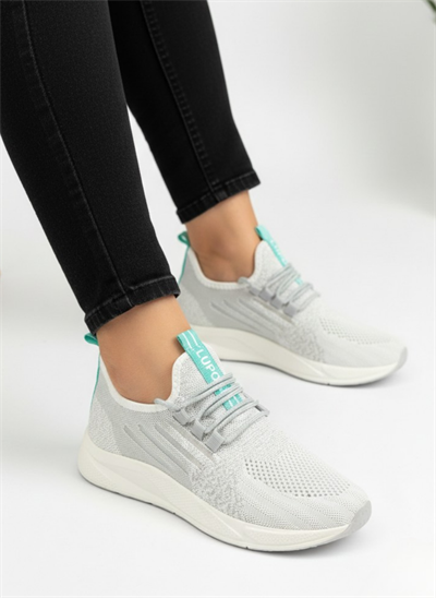 Bağcıklı Triko Unisex Spor Ayakkabı-Buz Beyaz Su Yeşili