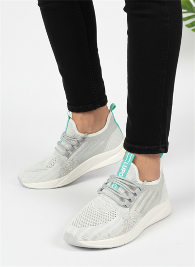 Bağcıklı Triko Unisex Spor Ayakkabı-Buz Beyaz Su Yeşili