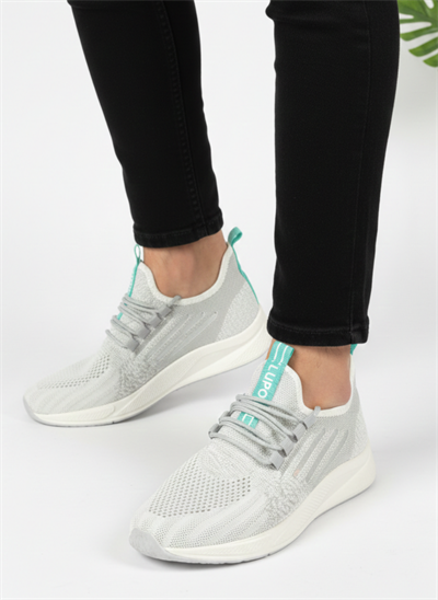 Bağcıklı Triko Unisex Spor Ayakkabı-Buz Beyaz Su Yeşili