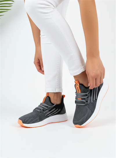 Bağcıklı Triko Unisex Spor Ayakkabı-Füme Oranj