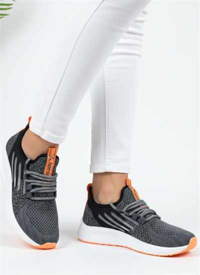 Bağcıklı Triko Unisex Spor Ayakkabı-Füme Oranj