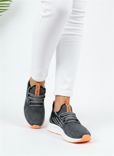 Bağcıklı Triko Unisex Spor Ayakkabı-Füme Oranj