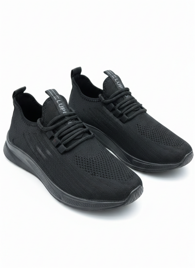 Bağcıklı Triko Unisex Spor Ayakkabı-Siyah