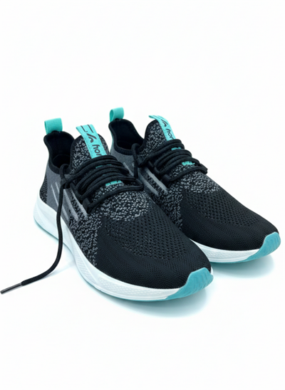 Bağcıklı Triko Unisex Spor Ayakkabı-Siyah -Su Yeşili