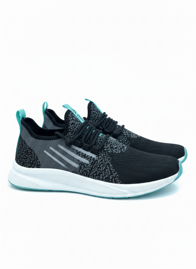 Bağcıklı Triko Unisex Spor Ayakkabı-Siyah -Su Yeşili