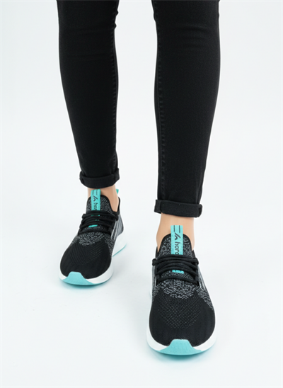 Bağcıklı Triko Unisex Spor Ayakkabı-Siyah -Su Yeşili