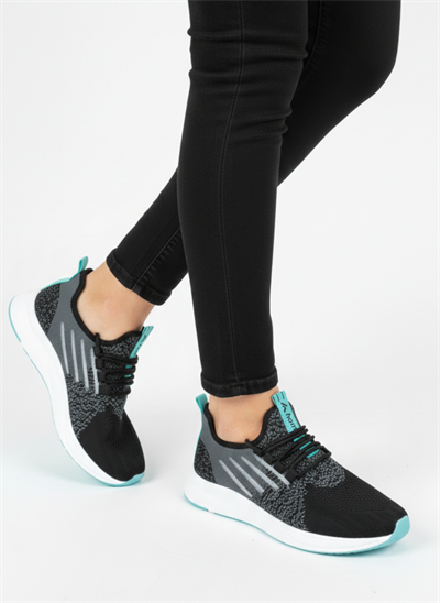 Bağcıklı Triko Unisex Spor Ayakkabı-Siyah -Su Yeşili
