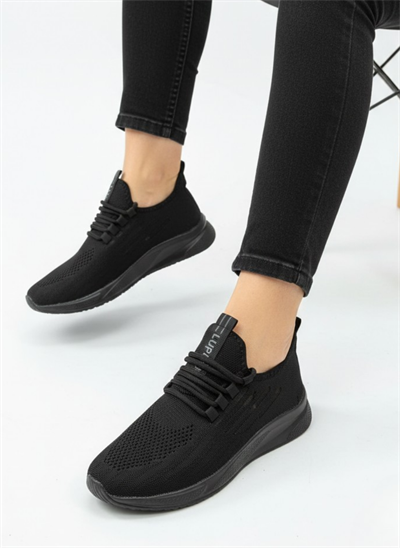 Bağcıklı Triko Unisex Spor Ayakkabı-Siyah