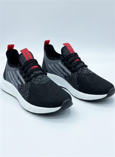 Bağcıklı Triko Unisex Spor Ayakkabı-Siyah Beyaz Kırmızı