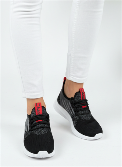 Bağcıklı Triko Unisex Spor Ayakkabı-Siyah Beyaz Kırmızı
