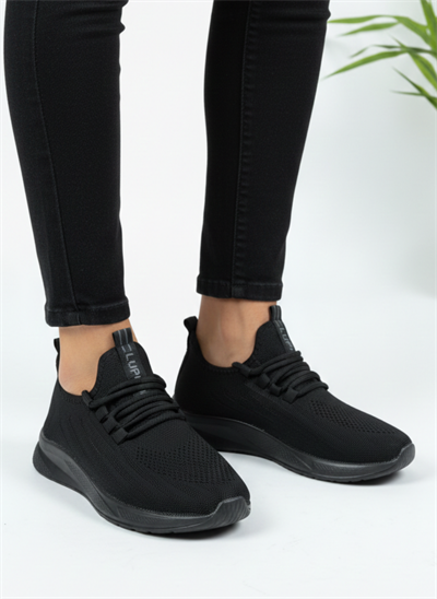 Bağcıklı Triko Unisex Spor Ayakkabı-Siyah