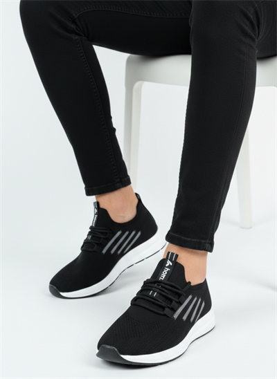 Bağcıklı Triko Unisex Spor Ayakkabı-Siyah Beyaz