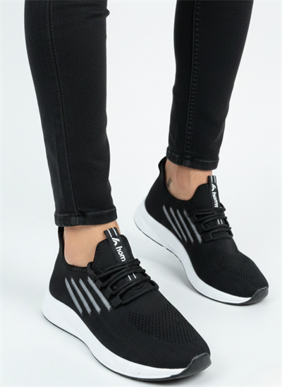 Bağcıklı Triko Unisex Spor Ayakkabı-Siyah Beyaz
