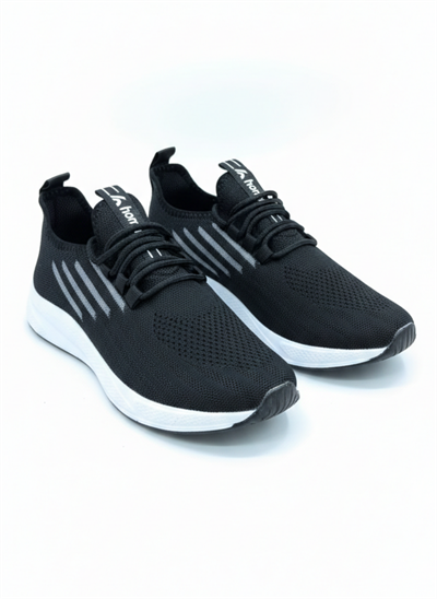 Bağcıklı Triko Unisex Spor Ayakkabı-Siyah Beyaz